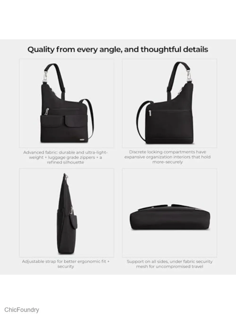 Anti-Theft Crossbody Bag with RFID Blocking, Locking Zippers